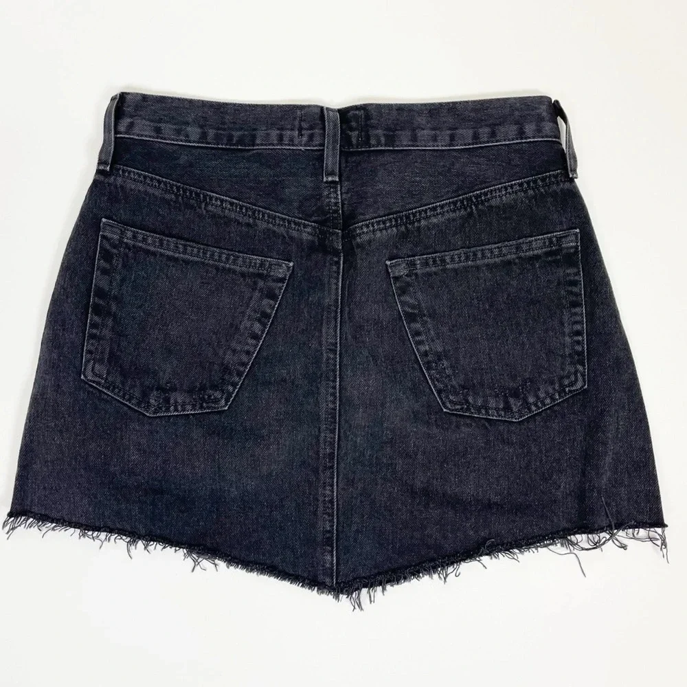 NEW AGOLDE Parker Angled Denim Jean Skirt Womens 24 Black Distressed Frayed Edge